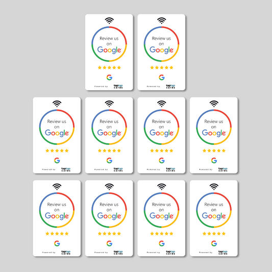 10 Google Review Cards by Tap Tap Cards. The best way to get more Google Reviews.